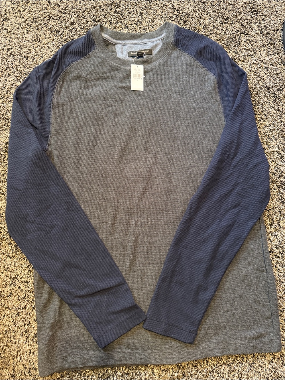 Banana Republic Two-Tone Long Sleeve Crewneck - Gray Body with Navy Sleeves